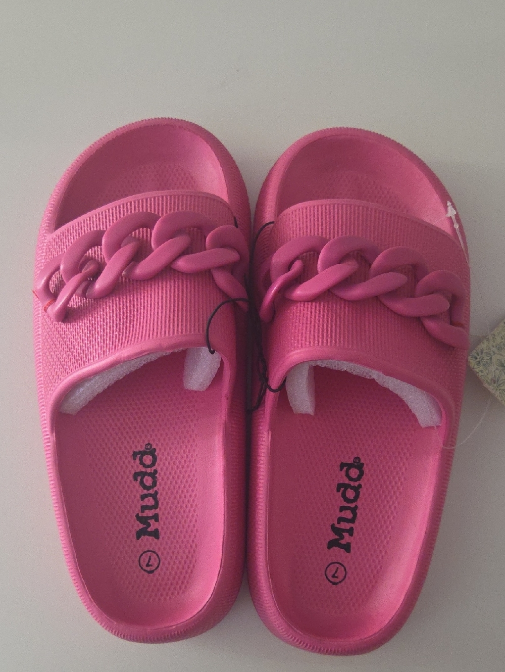 Mudd Girls Hot Pink Chain-Detail Slide Sandals Size 7
